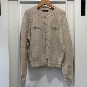 Ann Taylor Beige Button-Up Textured Cardigan Sweater Size Medium